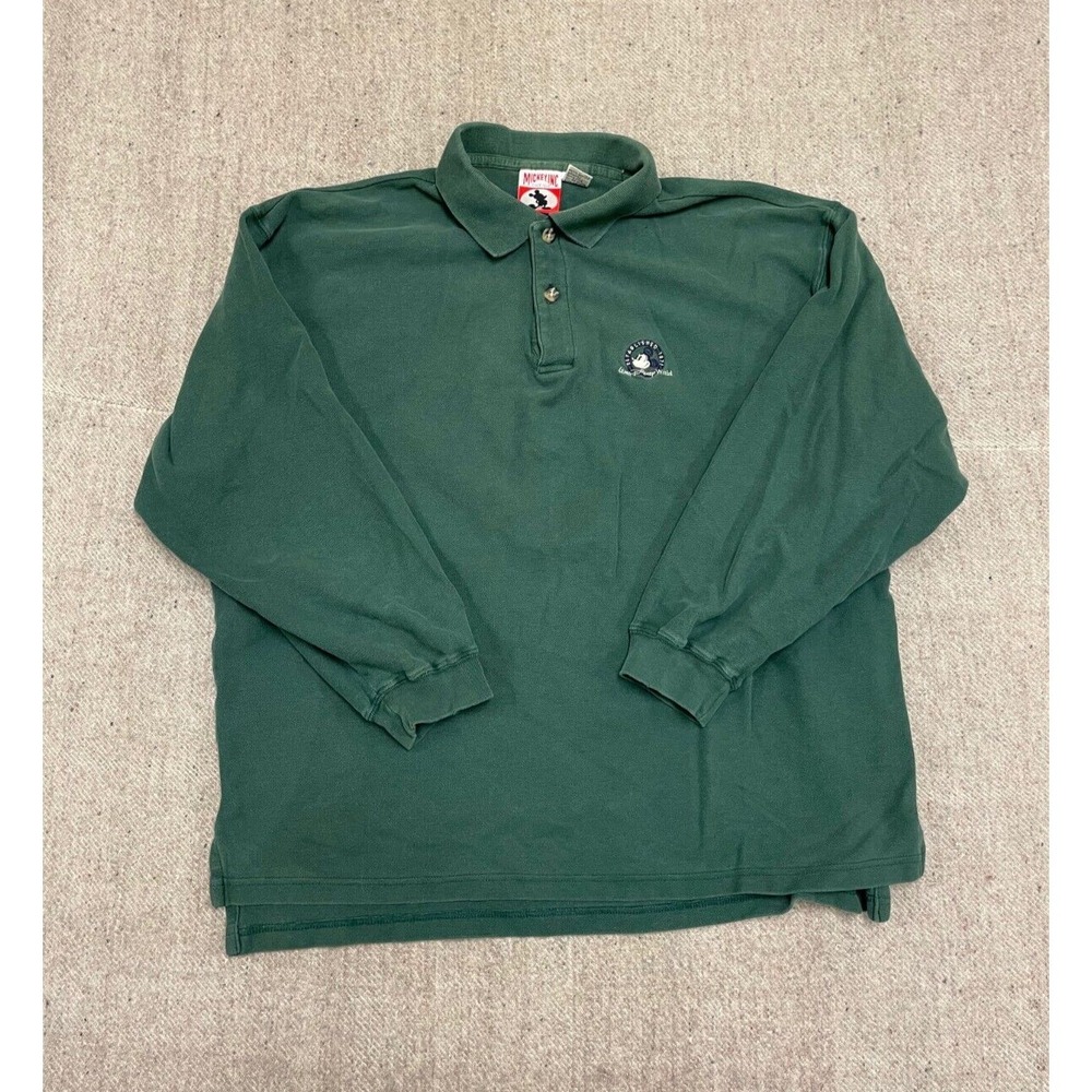 Vintage Mickey Mouse Long Sleeve Polo Shirt Men Extra Large Green 1990s Disney